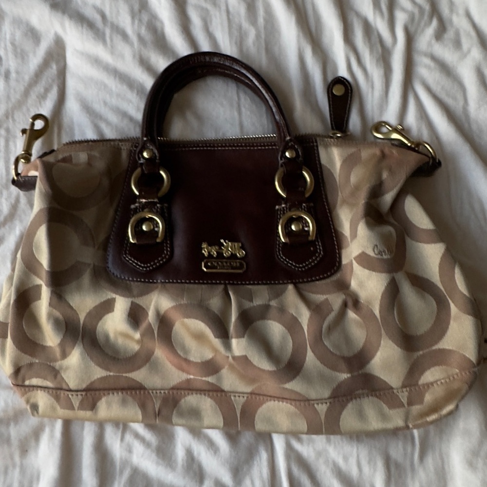 Coach Brown and Tan Signature Bag